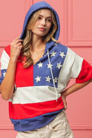 Hot Girl American Flag Theme Short Sleeve Hoodie