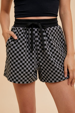 Hot Girl Annie Wear Checkered Top and Drawstring Short Lounge Set In Black