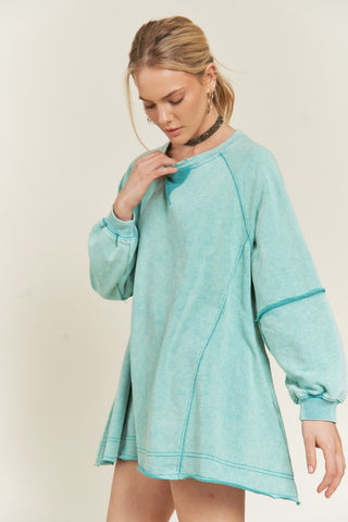 Hot Girl Jade By Jane Color Wash Exposed Seam Tunic Sweatshirt