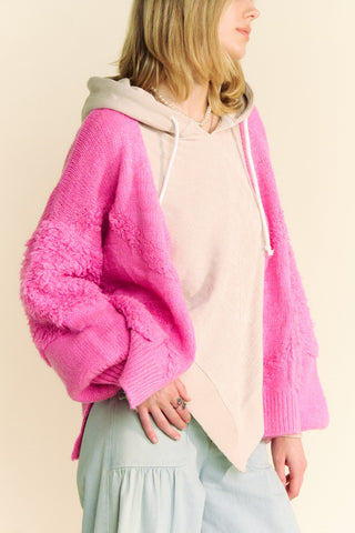 Hot Girl X Davi & Dani Fuzzy Sleeve Open Front Cardigan In Hot Pink