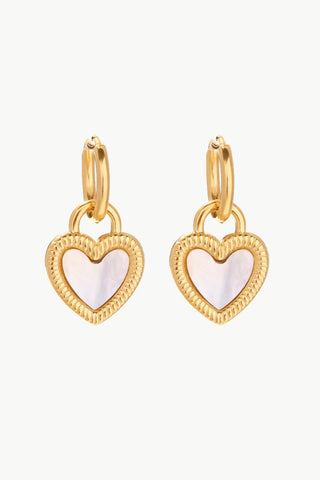 HGA Vintage Love Shell Heart Drop Gold Earrings