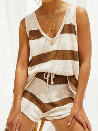 Hot Girl V-Neck Tank Top and Drawstring Shorts Sweater Two Piece Set