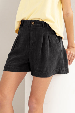 Hot Girl HYFVE High Waist Pleated Linen Shorts In Black