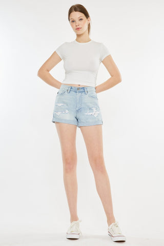 Hot Girl X Kancan High Rise Repaired Mom Light Wash Denim Shorts - Hot Girl Apparel