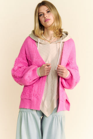 Hot Girl X Davi & Dani Fuzzy Sleeve Open Front Cardigan In Hot Pink