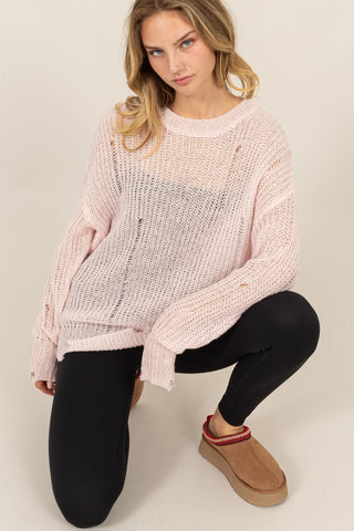 Hot Girl HYFVE Distressed Long Sleeve Knit Top In Blush Pink