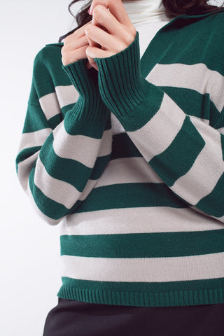 Hot Girl Striped Collared Polo Sweater