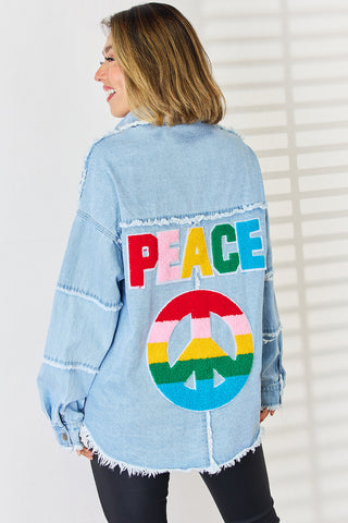 Hot Girl Rainbow PEACE Raw Hem  Denim Long Sleeve Top - Hot Girl Apparel