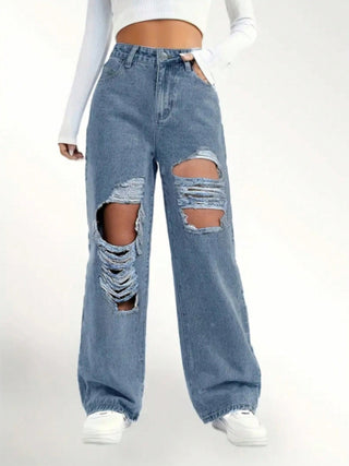 Hot Girl Distressed Wide Leg Jeans In Medium Wash