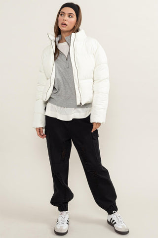 Hot Girl HYFVE Quilted Drawstring Classic Cropped Puffer Jacket In White