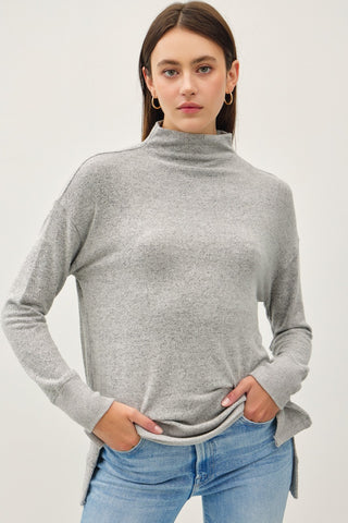 Hot Girl Be Cool Side Slit Mock Neck Long Sleeve Tunic Top In Grey