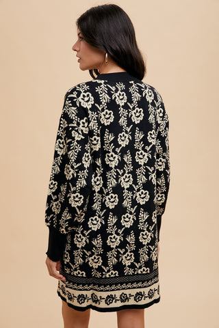 Hot Girl Annie Wear Floral Jacquard Sweater Dress In Black