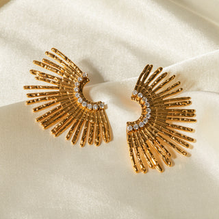 Hot Girl Sun Warrior Zircon Stud Statement Earrings In Gold - Hot Girl Apparel