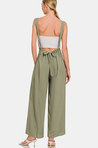 Hot Girl Pocketed Wide Leg Overalls In Olive