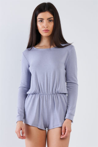 Hot Girl Comfy Tie-Back Long Sleeve Romper In Periwinkle - Hot Girl Apparel