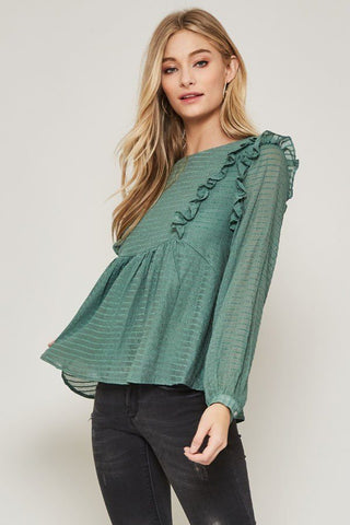 Hot Girl Striped Sheer Boho Long Sleeve Top In Green - Hot Girl Apparel