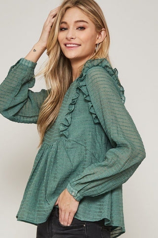 Hot Girl Striped Sheer Boho Long Sleeve Top In Green - Hot Girl Apparel