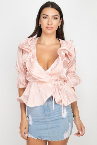 Hot Girl Pippa Short Sleeve Ruffle Peplum Top In Petal Pink - Hot Girl Apparel