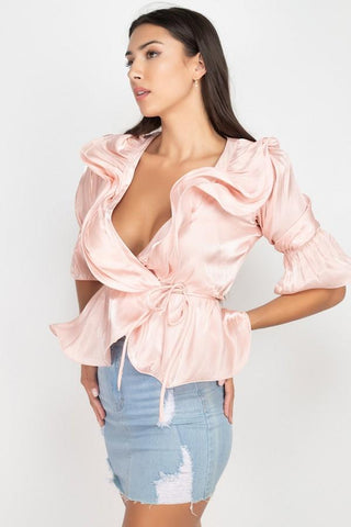 Hot Girl Pippa Short Sleeve Ruffle Peplum Top In Petal Pink - Hot Girl Apparel