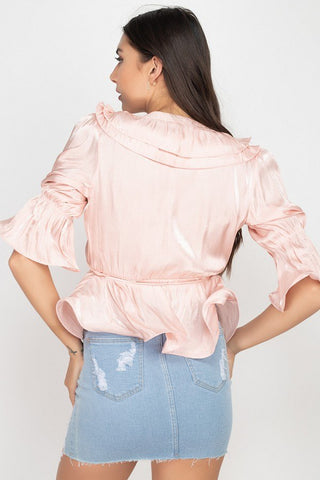 Hot Girl Pippa Short Sleeve Ruffle Peplum Top In Petal Pink - Hot Girl Apparel