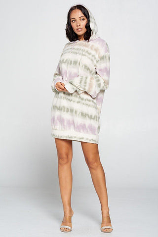 Hot Girl Terry Brushed Boho Tie-Dye Hooded Sweater Dress - Hot Girl Apparel