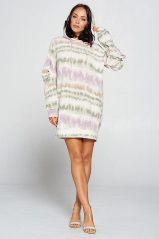 Hot Girl Terry Brushed Boho Tie-Dye Hooded Sweater Dress - Hot Girl Apparel