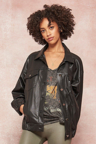 Hot Girl Urban Edge Faux Leather Paisley Jacket In Black