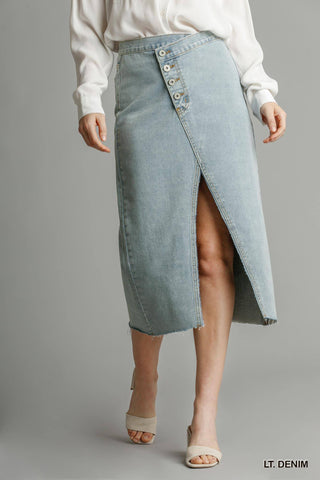 Hot Girl Asymmetrical Waist Buttoned Split Denim Skirt - Hot Girl Apparel