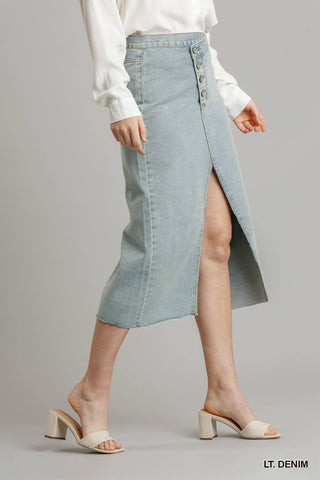 Hot Girl Asymmetrical Waist Buttoned Split Denim Skirt - Hot Girl Apparel