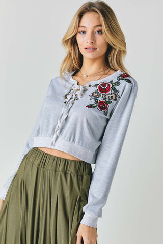 Hot Girl Floral Embroidered Boho Cropped Sweatshirt - Hot Girl Apparel