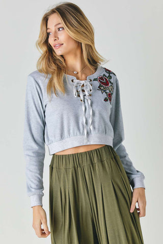 Hot Girl Floral Embroidered Boho Cropped Sweatshirt - Hot Girl Apparel