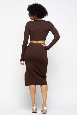 Hot Girl Coco High Slit Skirt Two Piece Set In Chocolate Brown - Hot Girl Apparel