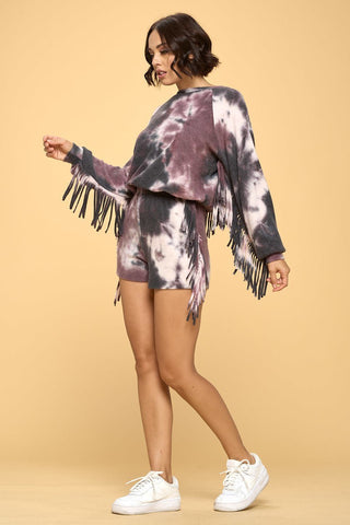 Hot Girl Tie Dye Tassel Top And Shorts Two Piece Lounge Set