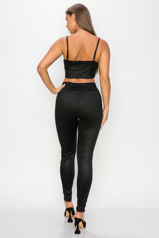 Hot Girl Embossed Snake Print Crop Top And Leggings Two Piece Set In Black