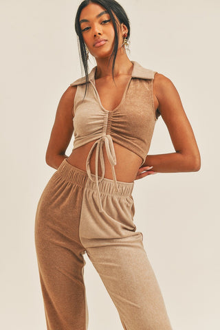 Hot Girl Two Faced Color Two Piece Lounge Two Piece Set In Camel - Hot Girl Apparel