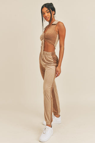 Hot Girl Two Faced Color Two Piece Lounge Two Piece Set In Camel - Hot Girl Apparel