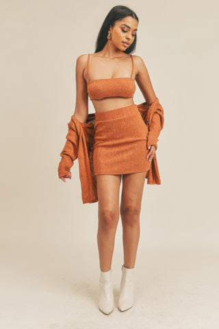 Hot Girl Delilah Three Piece Skirt Set In Rust