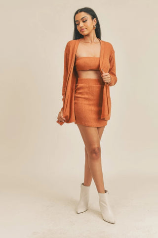 Hot Girl Delilah Three Piece Skirt Set In Rust