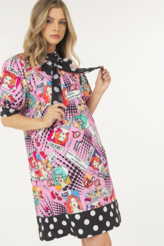 Hot Girl Comic Funk Midi Dress With Polka Dot Finish