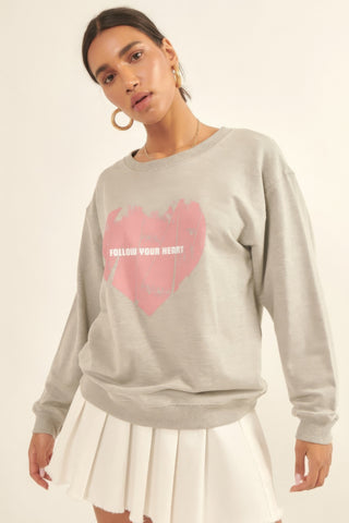 Hot Girl Vintage Follow Your Heart Heart French Terry Knit Sweatshirt - Hot Girl Apparel