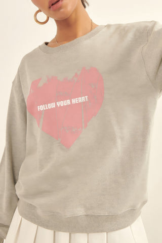 Hot Girl Vintage Follow Your Heart Heart French Terry Knit Sweatshirt - Hot Girl Apparel