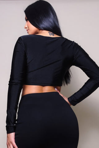 Hot Girl Queen Anne Long Sleeve Corset Top In Black