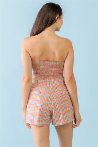 Hot Girl Penny Plaid Cotton Strapless Crop Top & High Waist Short Two Piece Set