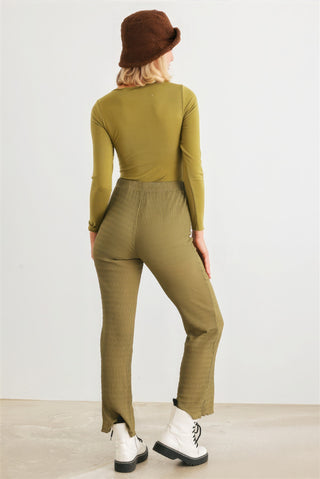 Hot Girl Cut-Out Tie Knit Long Sleeve Bodysuit In Moss Green - Hot Girl Apparel