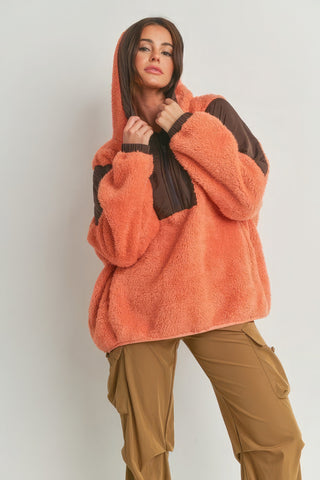 Hot Girl Two-Toned Cozy Fuzzy Hoodie In Orange