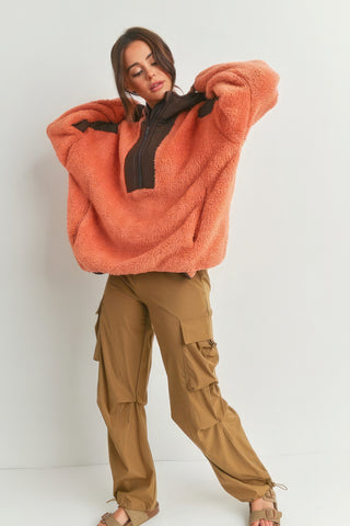 Hot Girl Two-Toned Cozy Fuzzy Hoodie In Orange