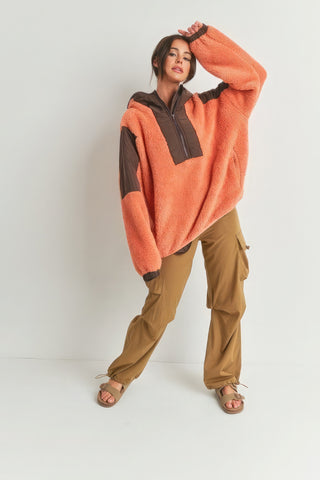 Hot Girl Two-Toned Cozy Fuzzy Hoodie In Orange