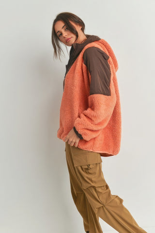 Hot Girl Two-Toned Cozy Fuzzy Hoodie In Orange