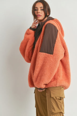 Hot Girl Two-Toned Cozy Fuzzy Hoodie In Orange