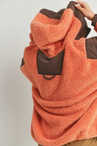 Hot Girl Two-Toned Cozy Fuzzy Hoodie In Orange